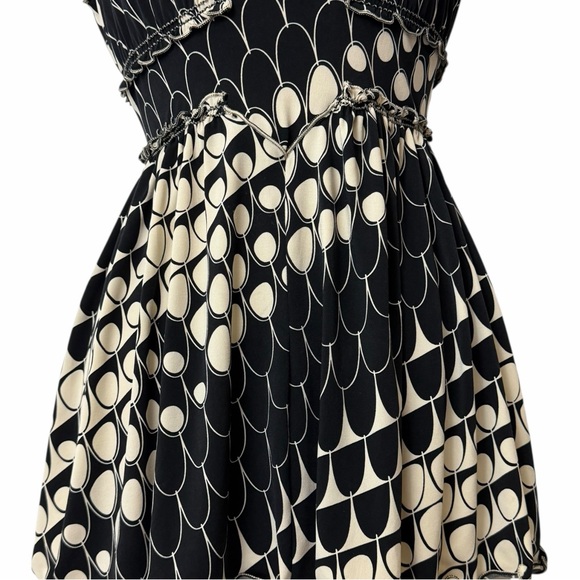 VTG Art Deco Scallop Print Smocked Empire Waist Babydoll Sleeveless Top Small - Picture 5 of 10